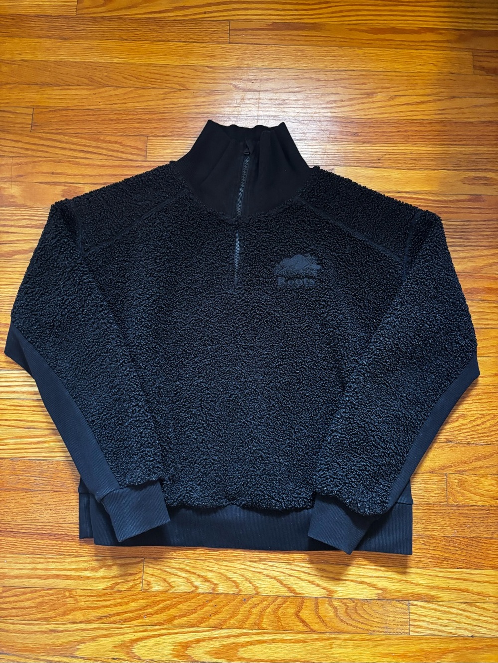 Roots Black Sherpa Zip Pullover